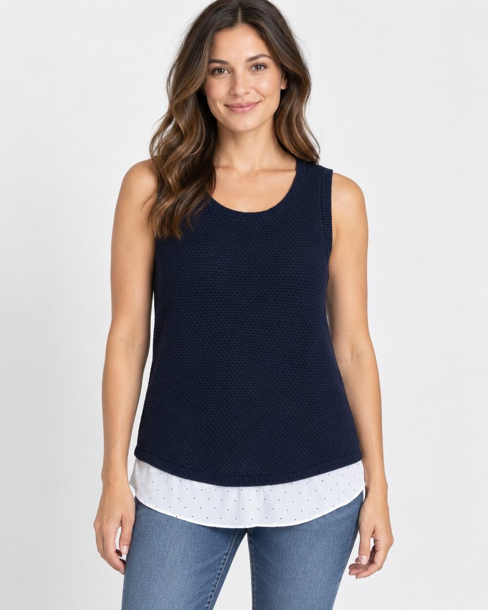 LOFT Black Knit Sleeveless Sweater Top Layered Hem Women’s Size M